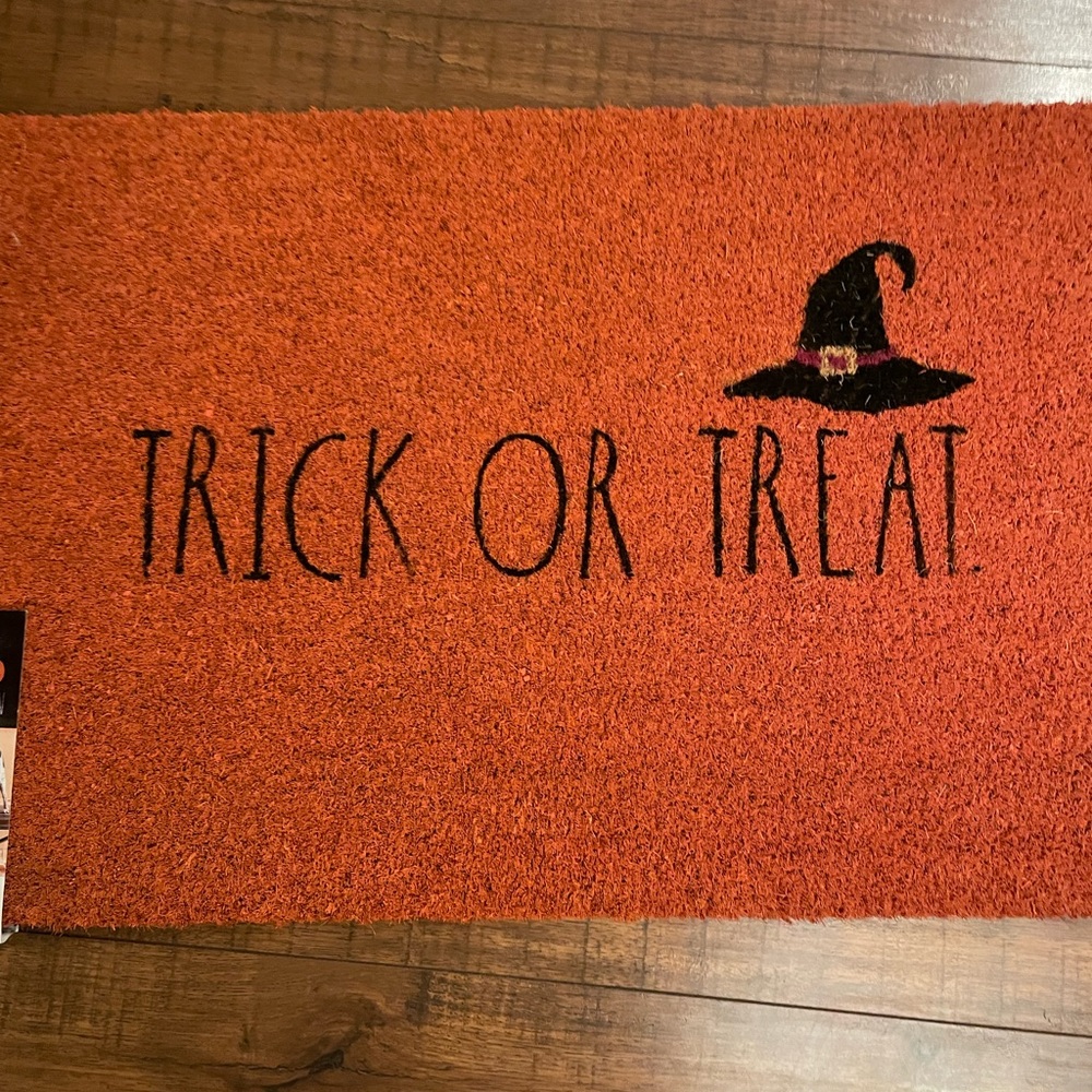 Rae Dunn orange Trick Or Treat Witch Hat Door Mat